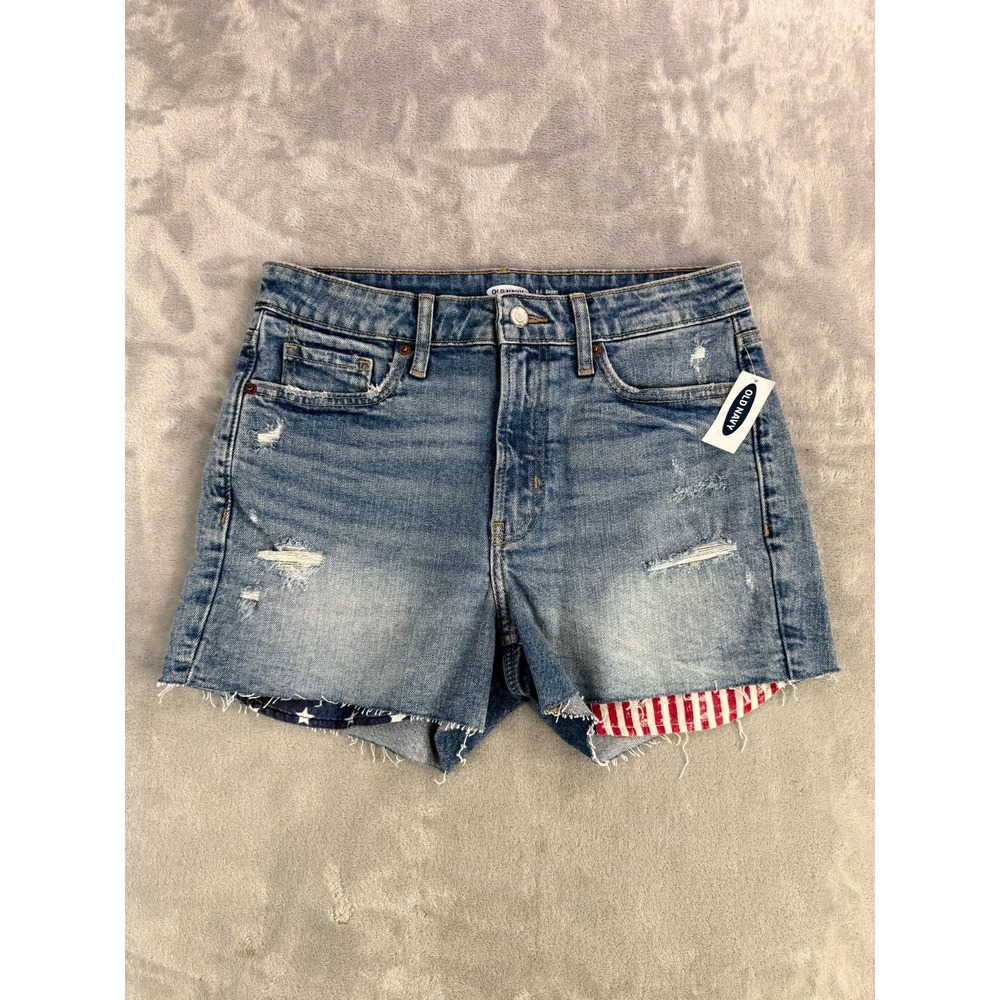 Old Navy O.G. Shorts Womens 6 Blue Denim Distressed High Rise Frayed Hem